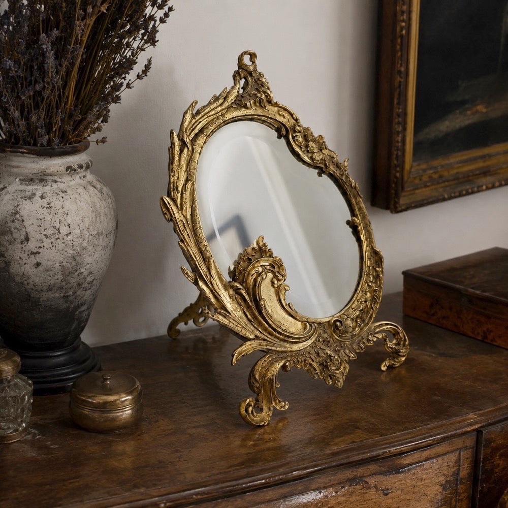 Miroir de courtoisie en bronze doré Napoléon III XIXe siècle