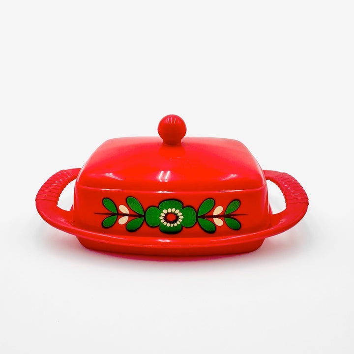 Beurrier Emsa rouge décor floral années 70