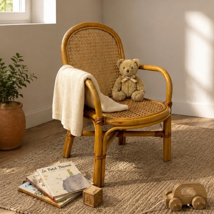 Fauteuil enfant rotin et cannage années 60