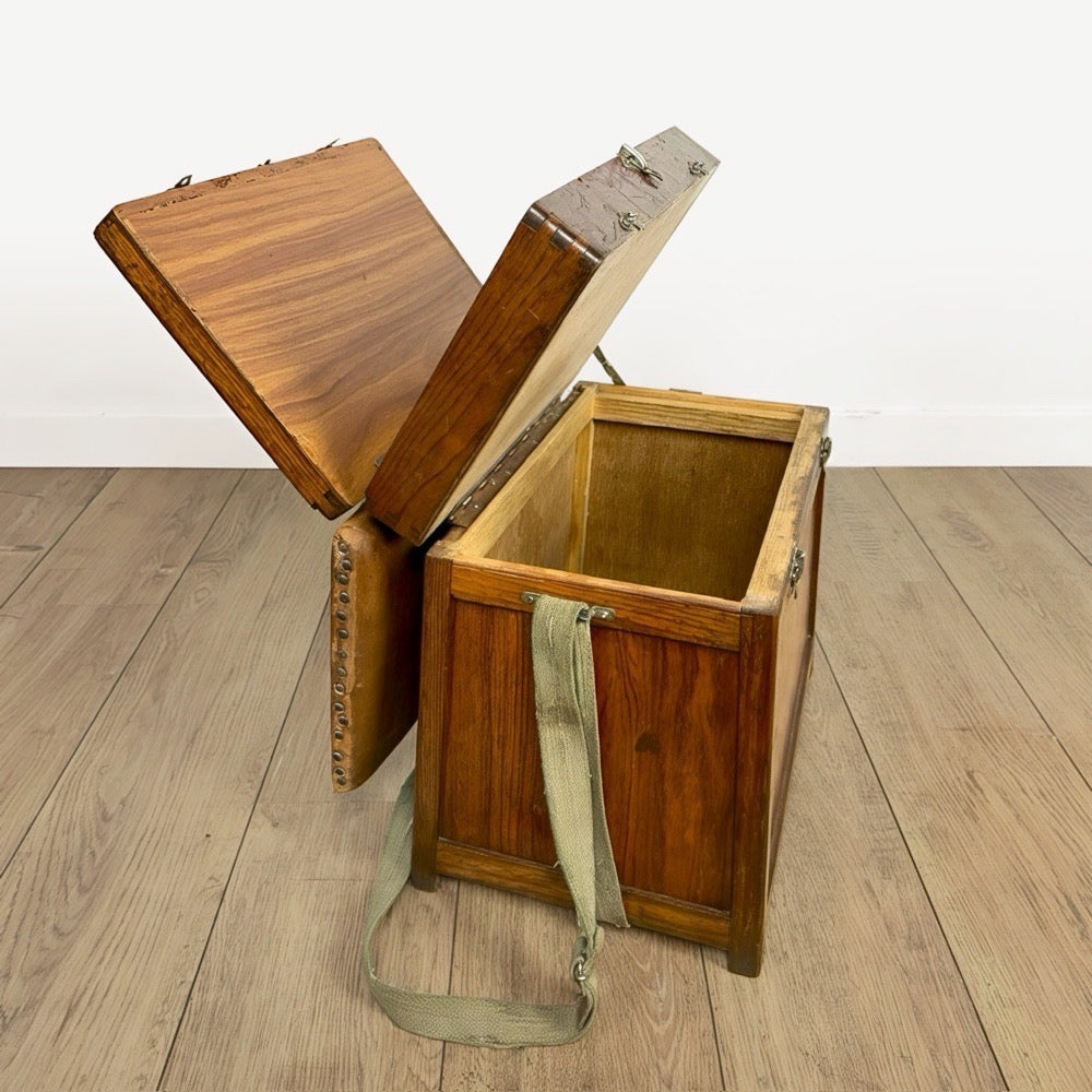 Ancien tabouret de pêcheur bois et cuir