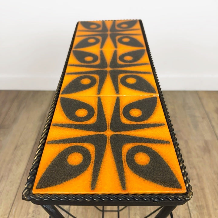 Porte-revues céramique orange et métal années 70