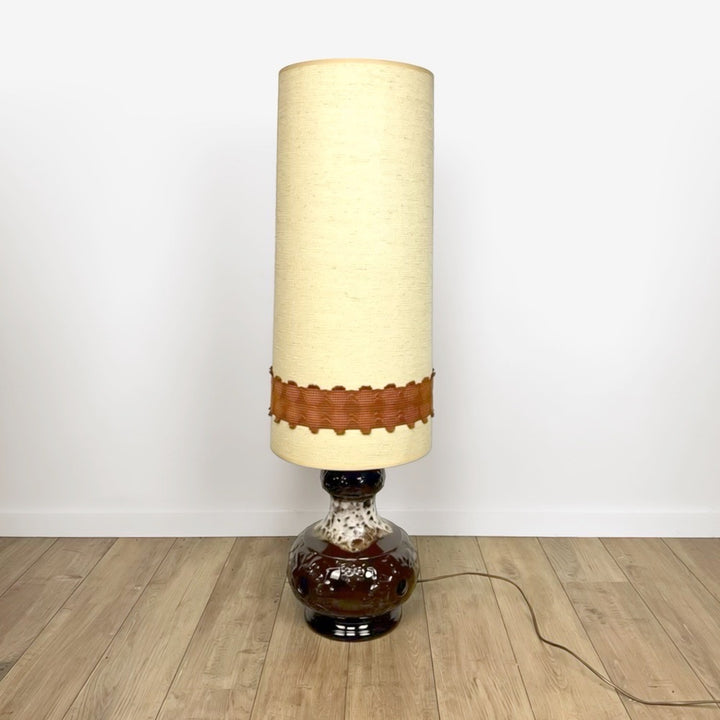 Lampe de sol céramique et toile de jute années 70