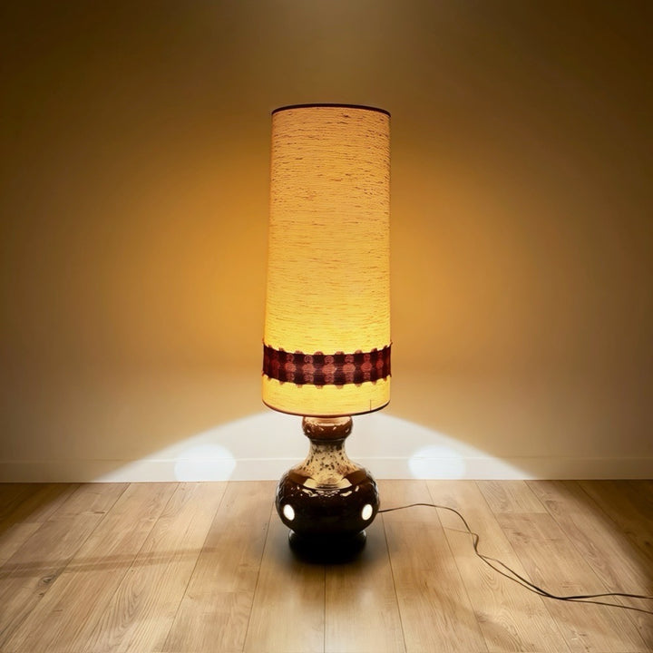 Lampe de sol céramique et toile de jute années 70