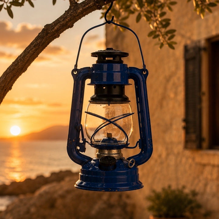 Lampe tempête vintage Meva 863 bleu électrique