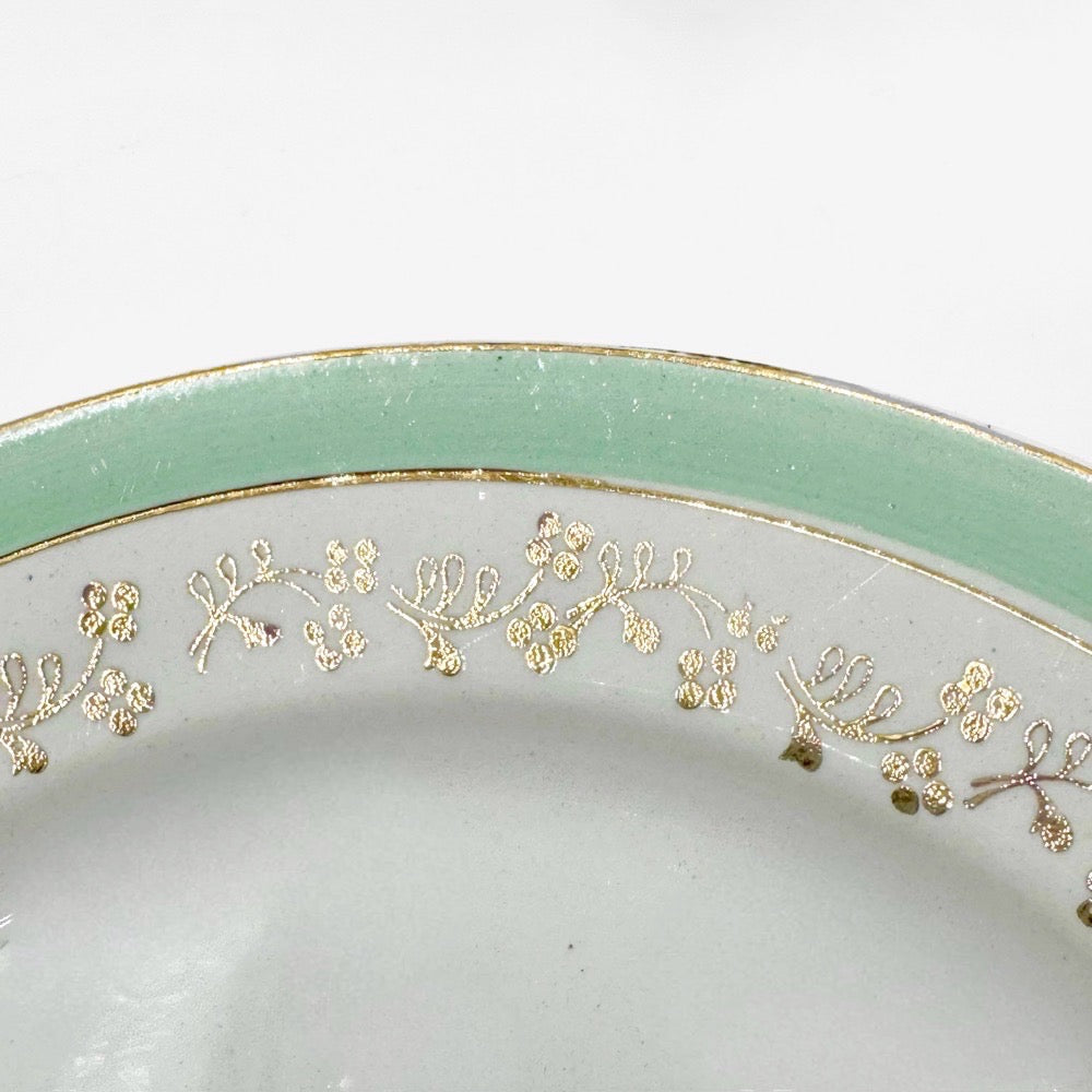 Assiettes à dessert vert menthe et dorure KG Lunéville