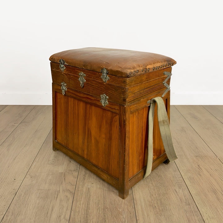 Ancien tabouret de pêcheur bois et cuir