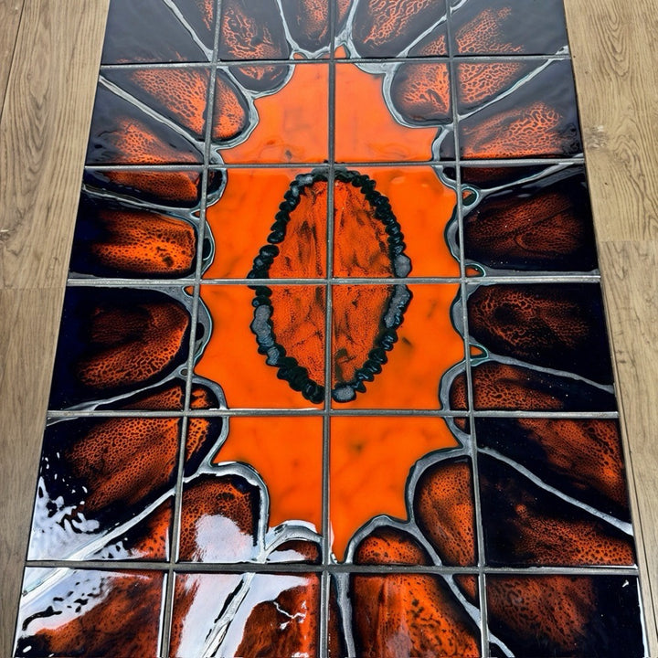 Table basse Ferlor International acier brossé et céramique années 70