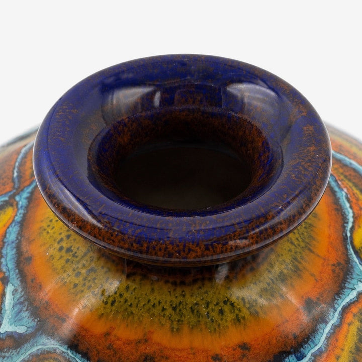Vase galet en céramique émaillée polychrome vintage