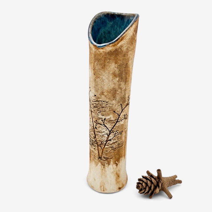 Soliflore asymétrique en grès de Derek Rowe  Underground Pottery Australie années 80
