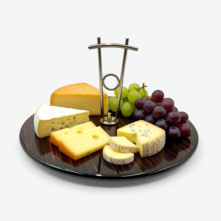 Plateau à fromage céramique et laiton années 50