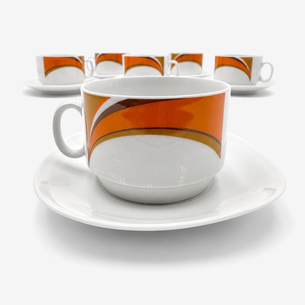 Tasses à café Schirnding Bavaria orange graphique années 70