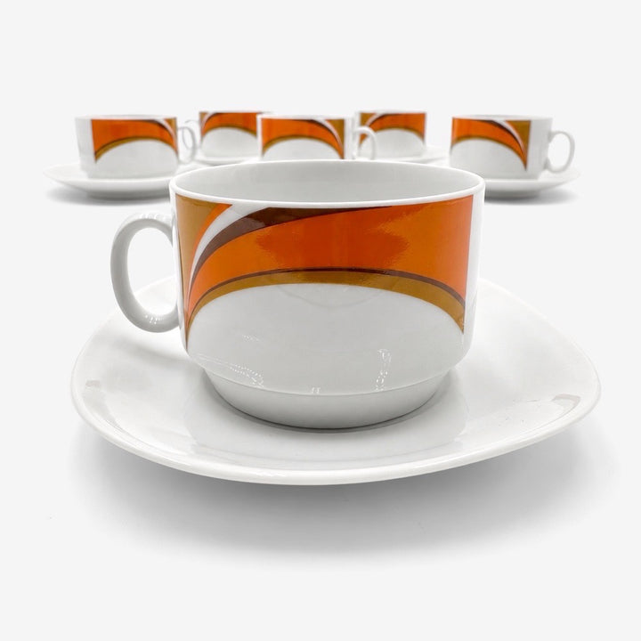 Tasses à café Schirnding Bavaria orange graphique années 70