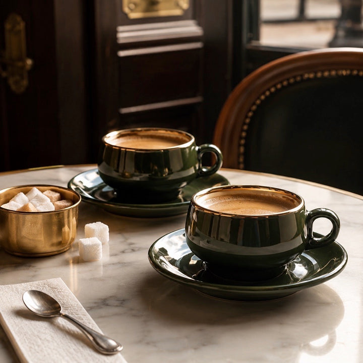 Tasses à expresso vert empire filet or Helvetia express