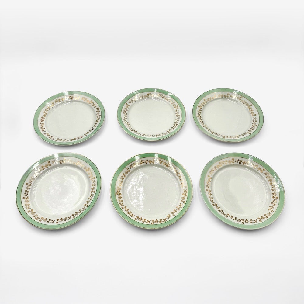 Assiettes à dessert vert menthe et dorure KG Lunéville