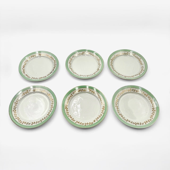 Assiettes à dessert vert menthe et dorure KG Lunéville