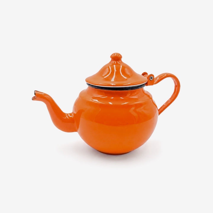 Petite théière Japy en tôle émaillée orange années 70