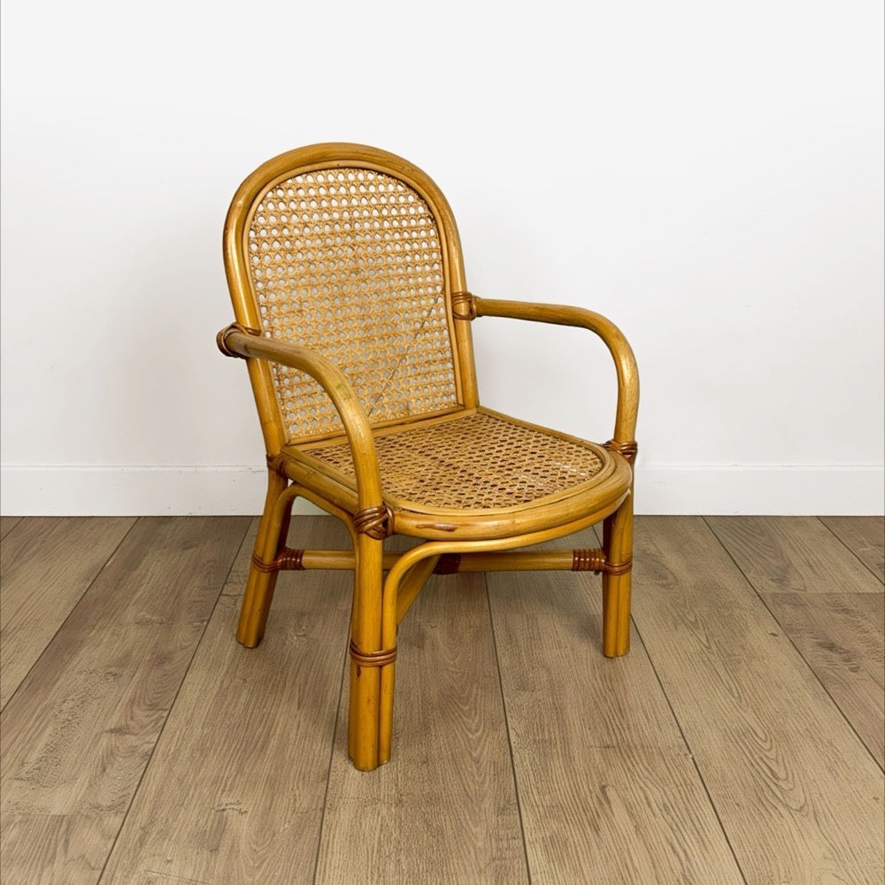 Fauteuil enfant rotin et cannage années 60