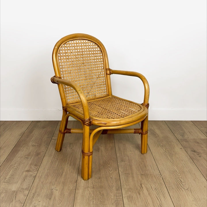 Fauteuil enfant rotin et cannage années 60