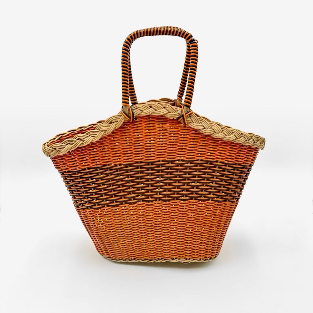 Cabas osier scoubidou orange et noir années 70