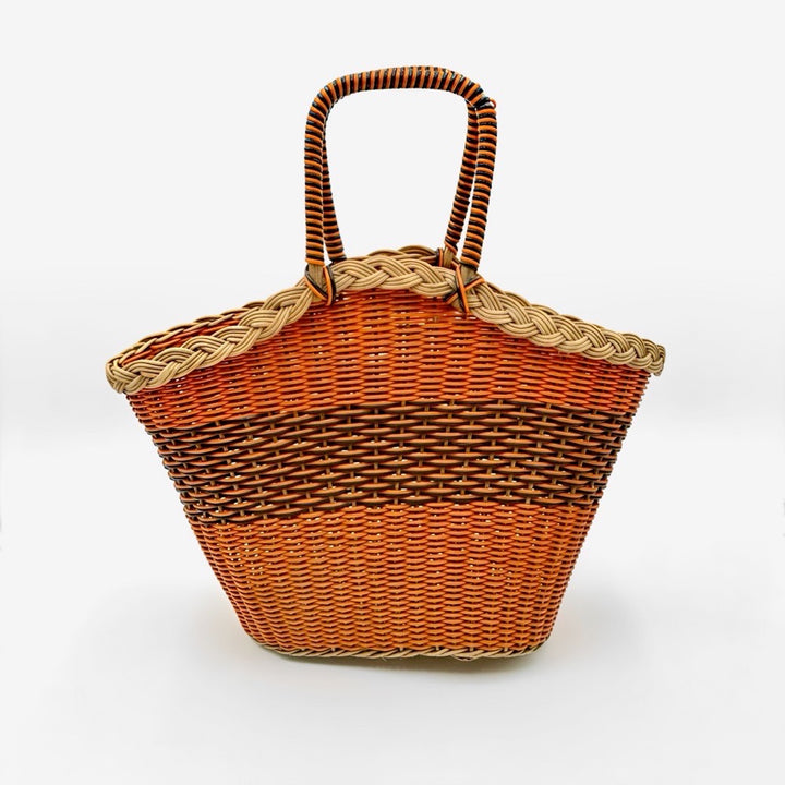 Cabas osier scoubidou orange et noir années 70