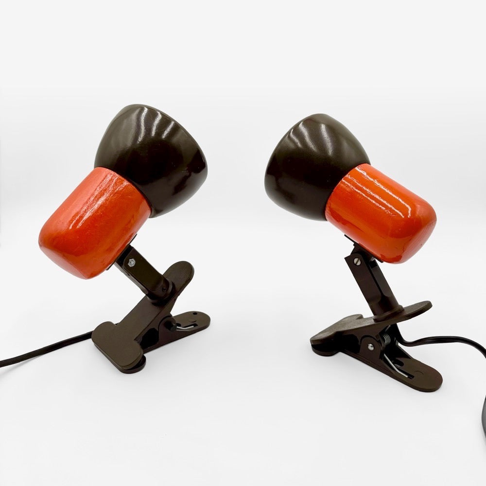 Duo de spot à pinces orange et marron années 70