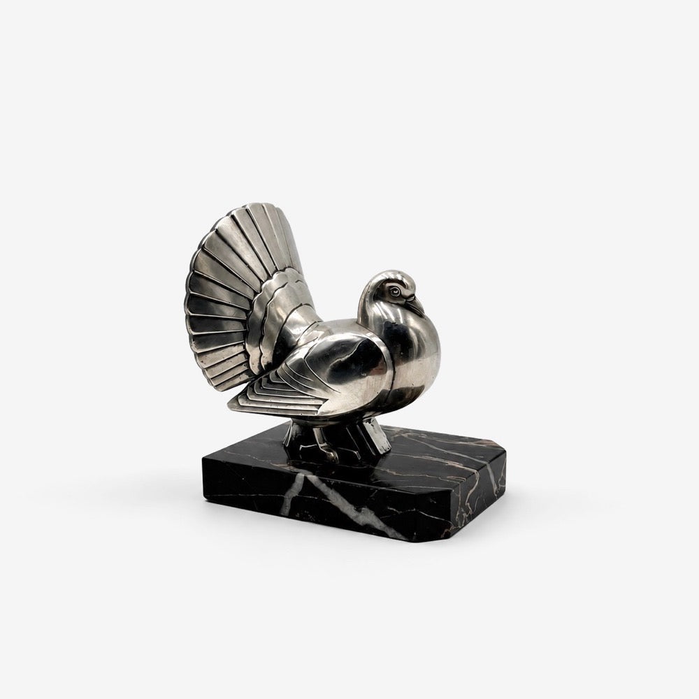 Sculpture Art déco pigeon-paon Perrina 1930