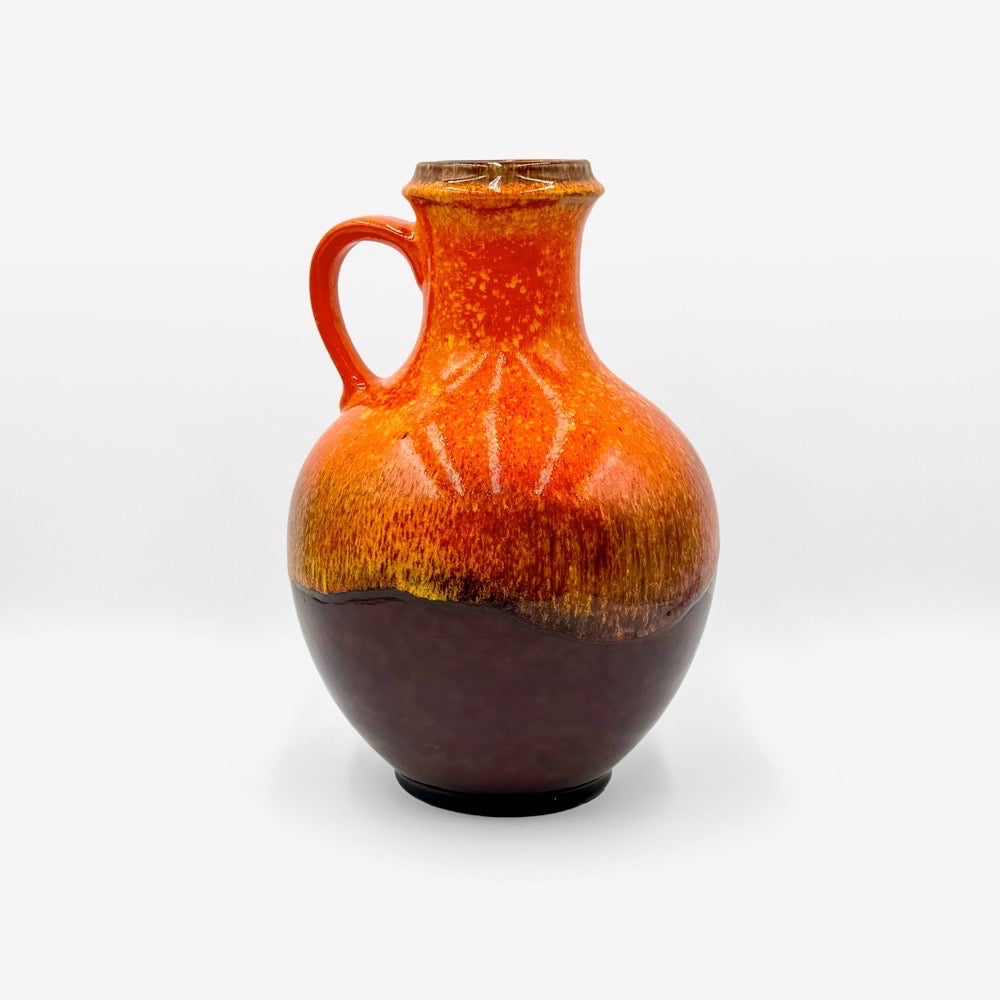 Vase céramique orange boule à anse Jasba 70's