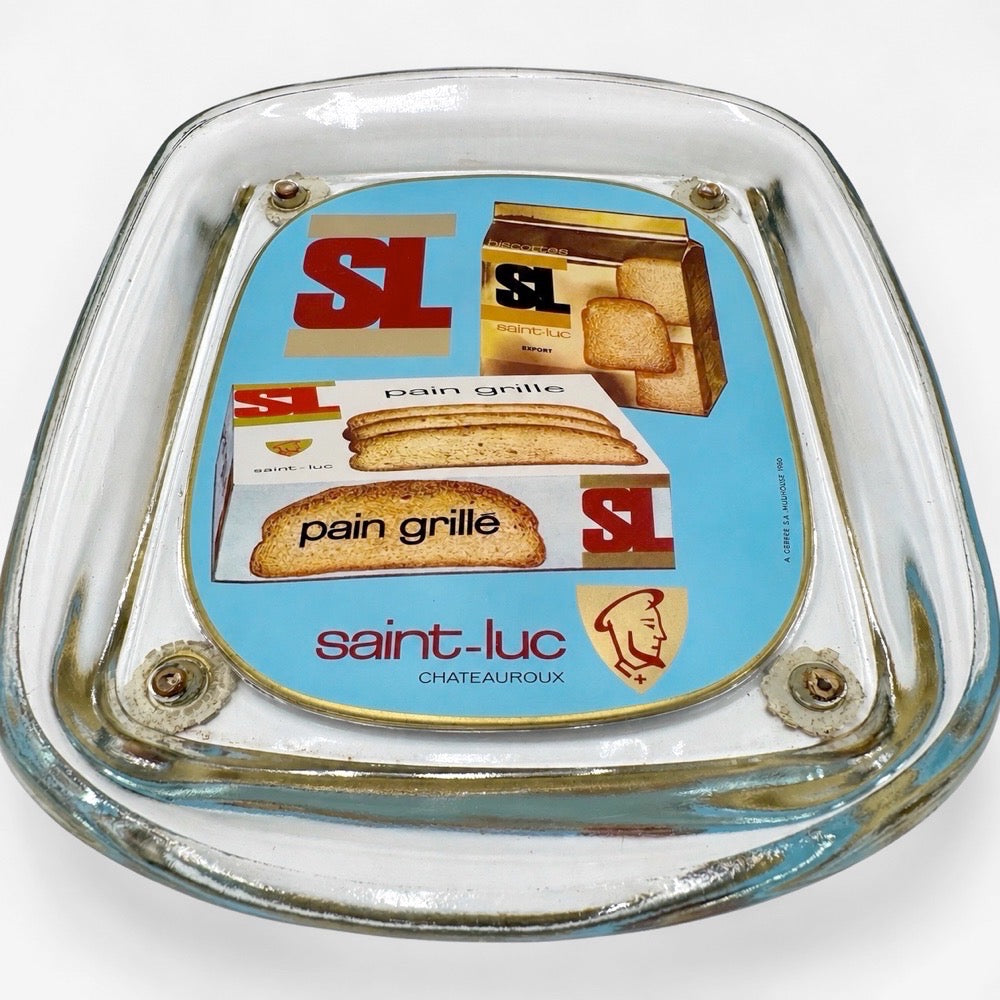 Vide-poche publicitaire en verre biscottes Saint-Luc années 60