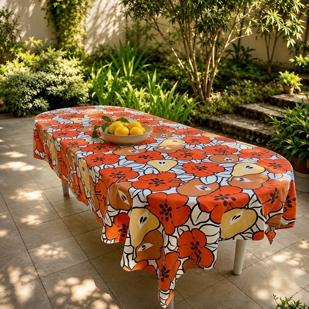 Nappe rectangulaire motif fruits et fleurs 70's