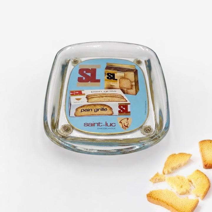 Vide-poche publicitaire en verre biscottes Saint-Luc années 60