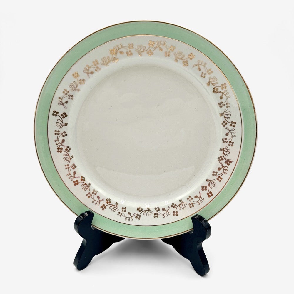 Assiettes à dessert vert menthe et dorure KG Lunéville