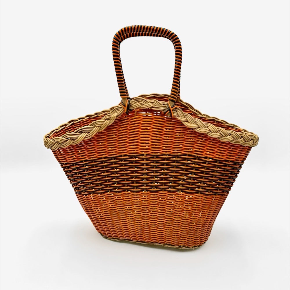 Cabas osier scoubidou orange et noir années 70