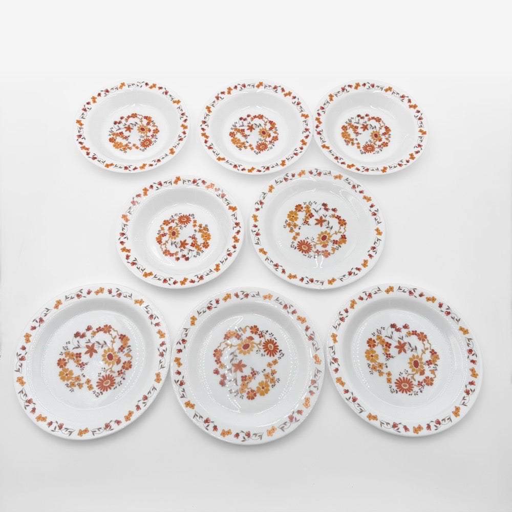 Assiettes plates et à soupe Arcopal modèle flore 70's