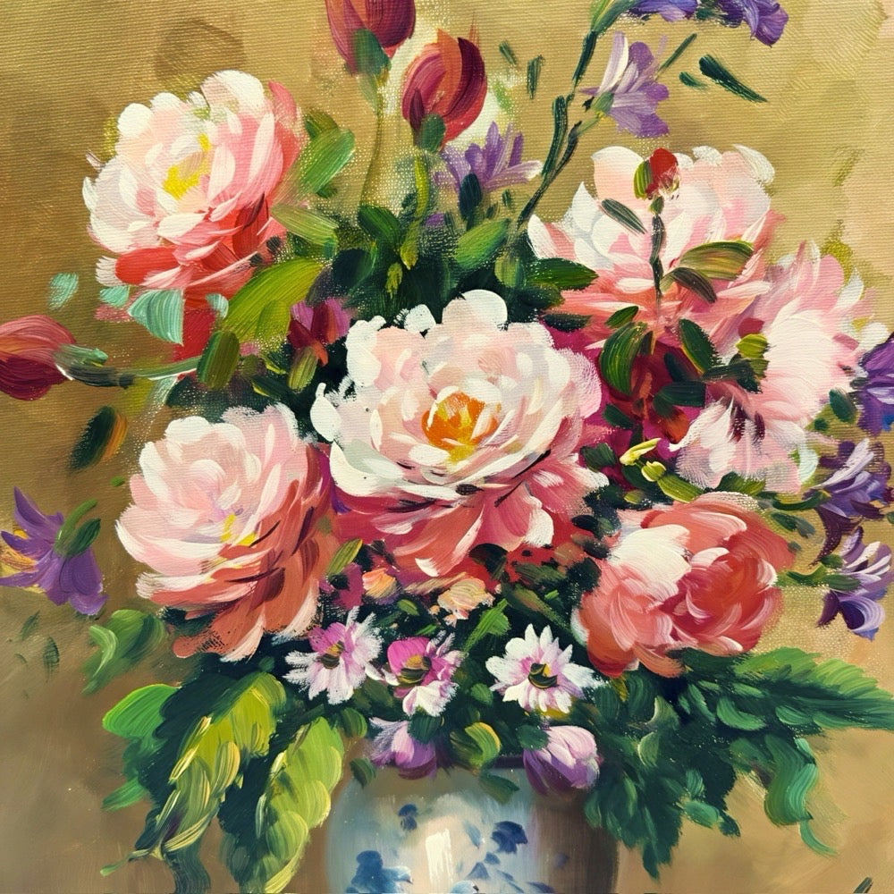 Huile Nature Morte aux pivoines Peter Kelland