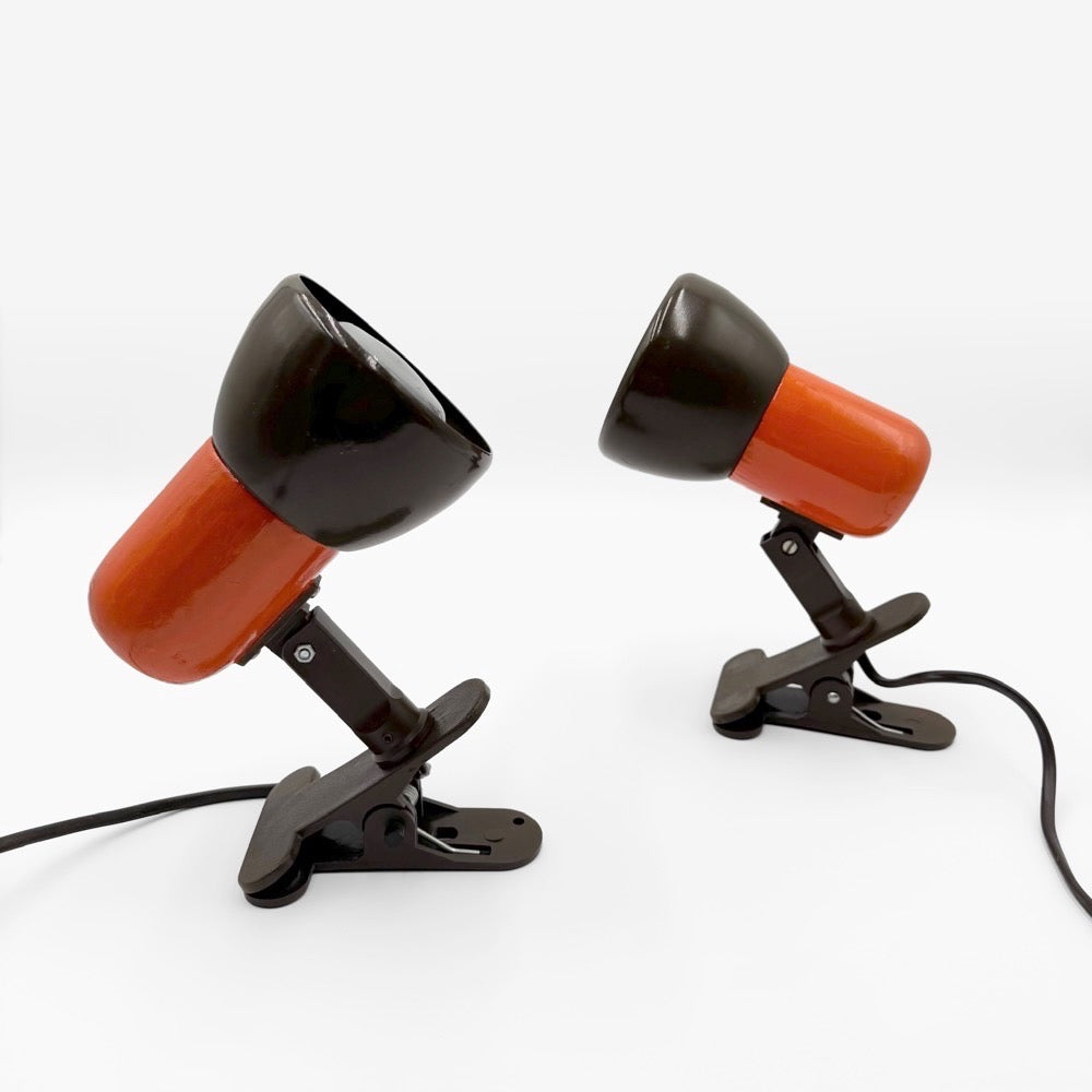 Duo de spot à pinces orange et marron années 70