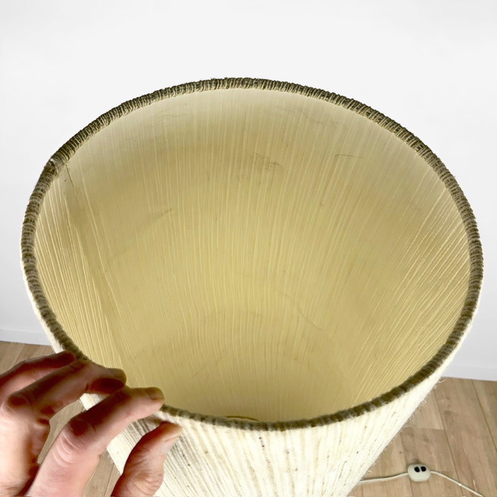 Lampe de sol céramique orange et toile de jute années 70