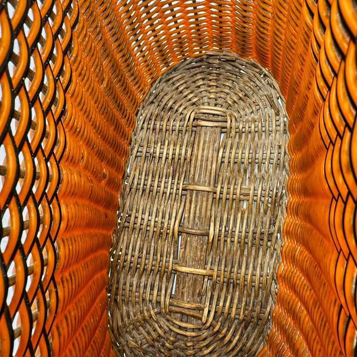 Cabas osier scoubidou orange et noir années 70