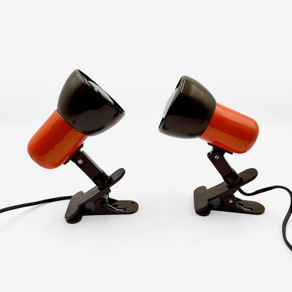 Duo de spot à pinces orange et marron années 70
