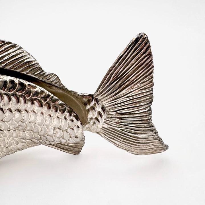 Porte-serviettes forme poisson en métal argenté années 60