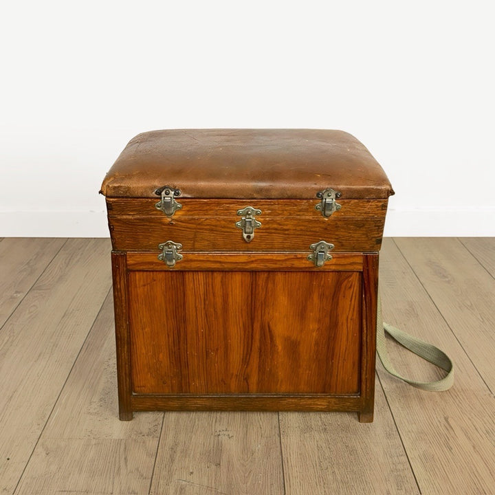 Ancien tabouret de pêcheur bois et cuir