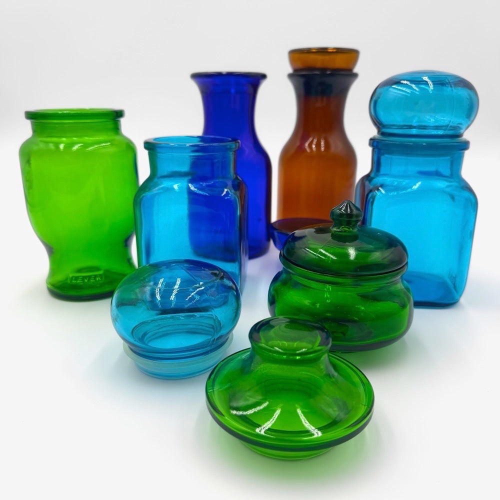 Bocaux publicitaires verres colorés années 70