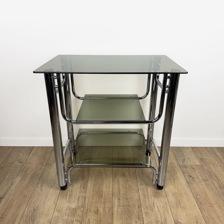 Desserte chrome et verre fumé années 70