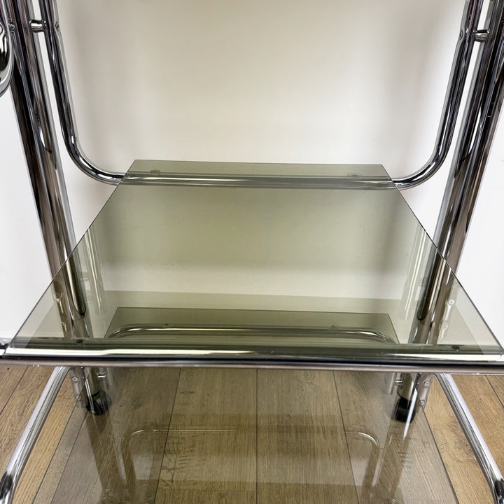 Desserte chrome et verre fumé années 70