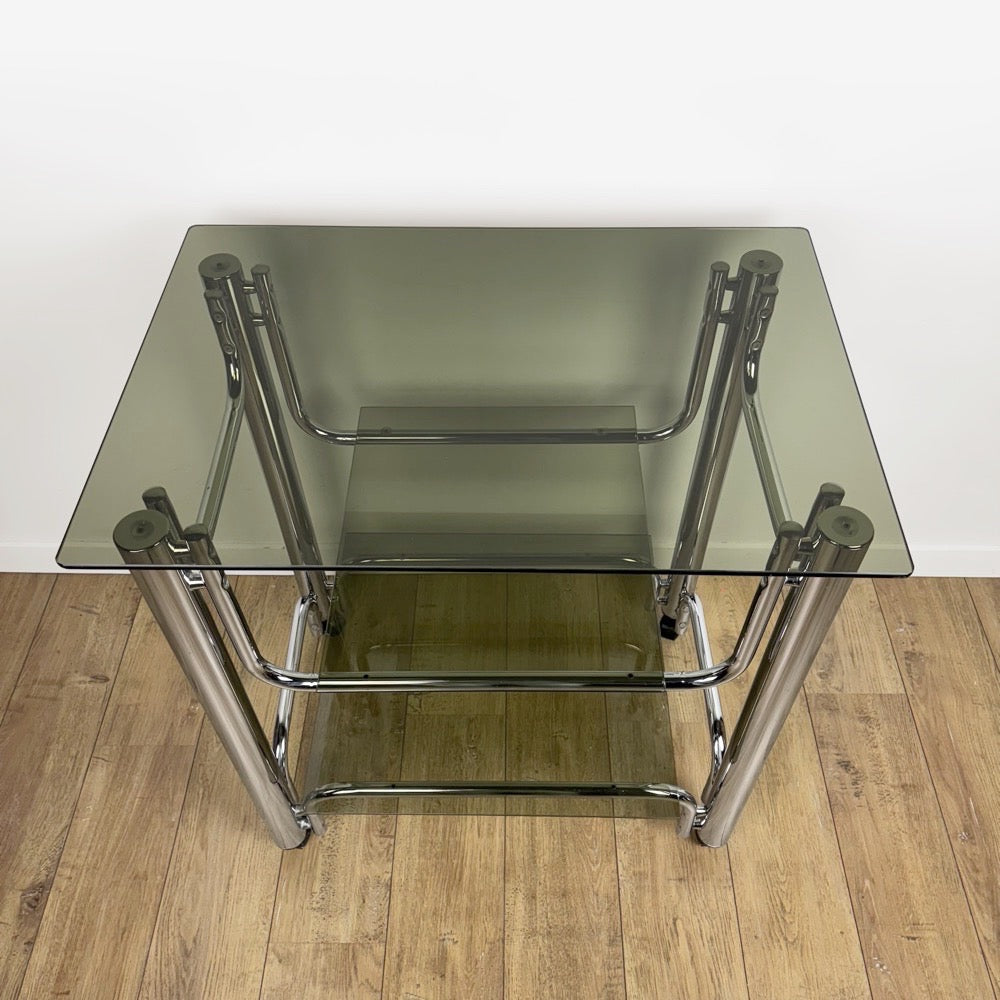 Desserte chrome et verre fumé années 70