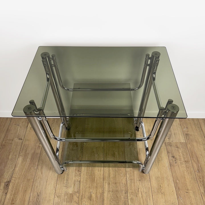 Desserte chrome et verre fumé années 70