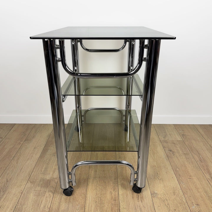Desserte chrome et verre fumé années 70