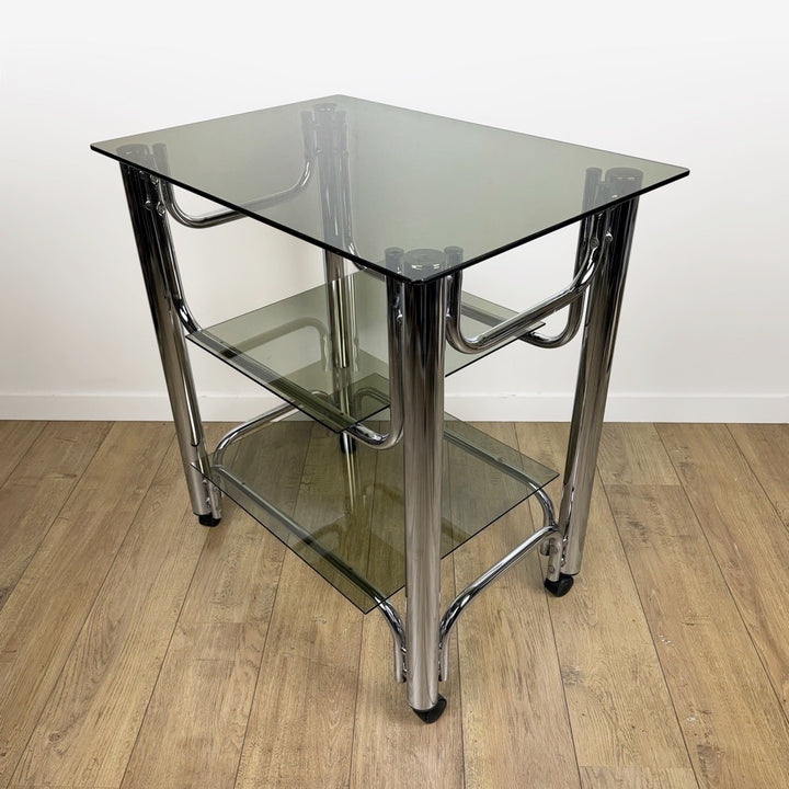 Desserte chrome et verre fumé années 70