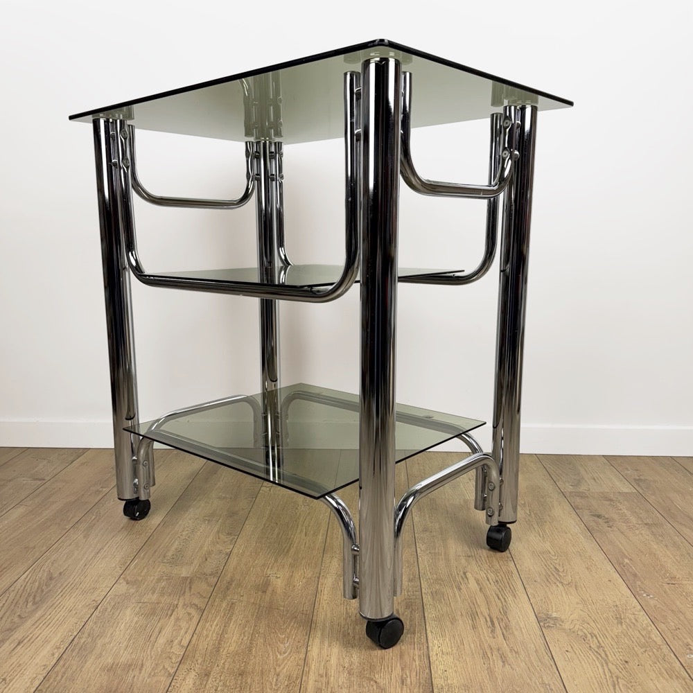 Desserte chrome et verre fumé années 70