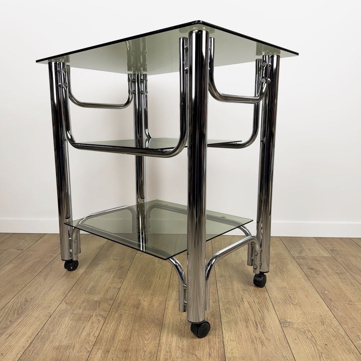 Desserte chrome et verre fumé années 70