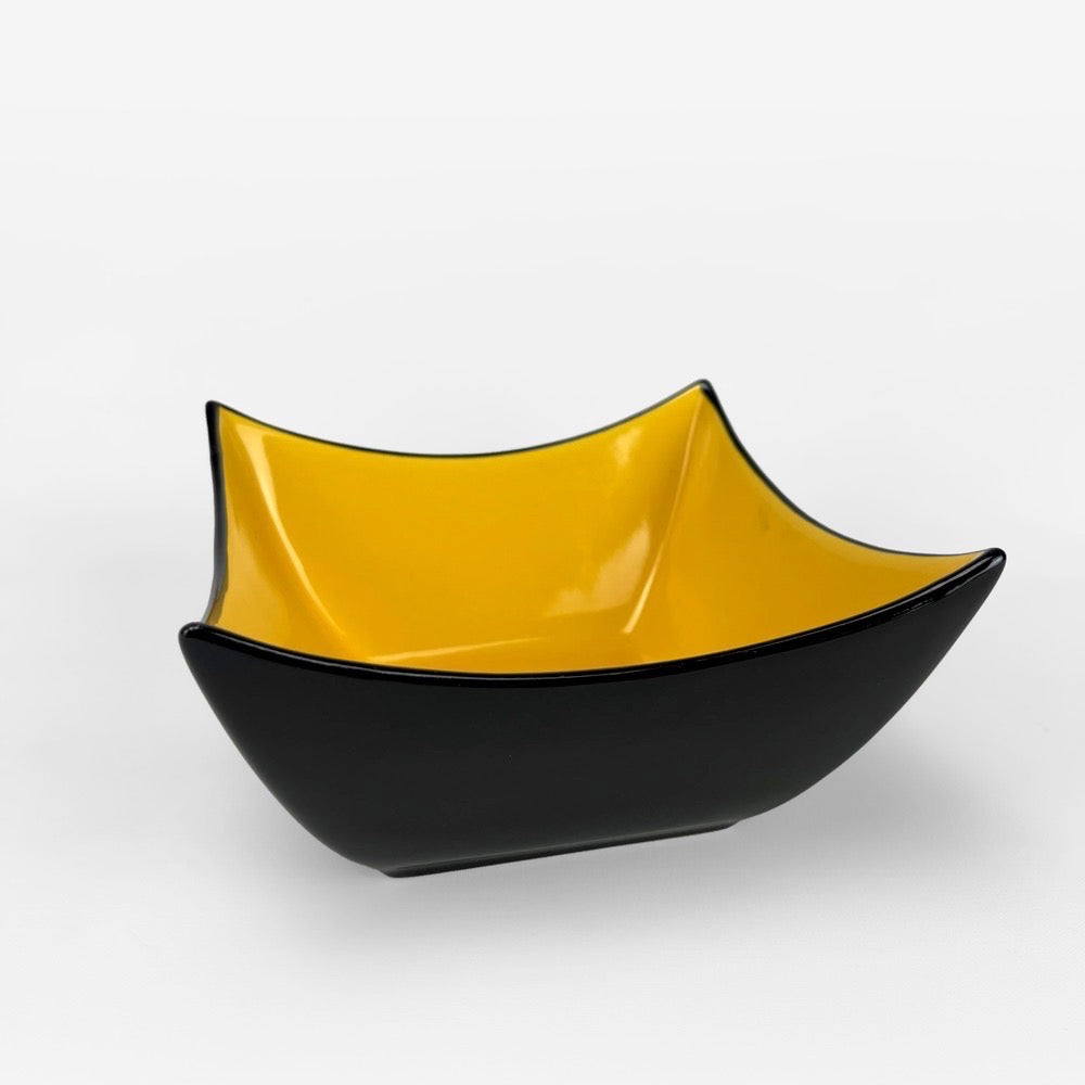 Coupe céramique émaillée noire et jaune Mid-century